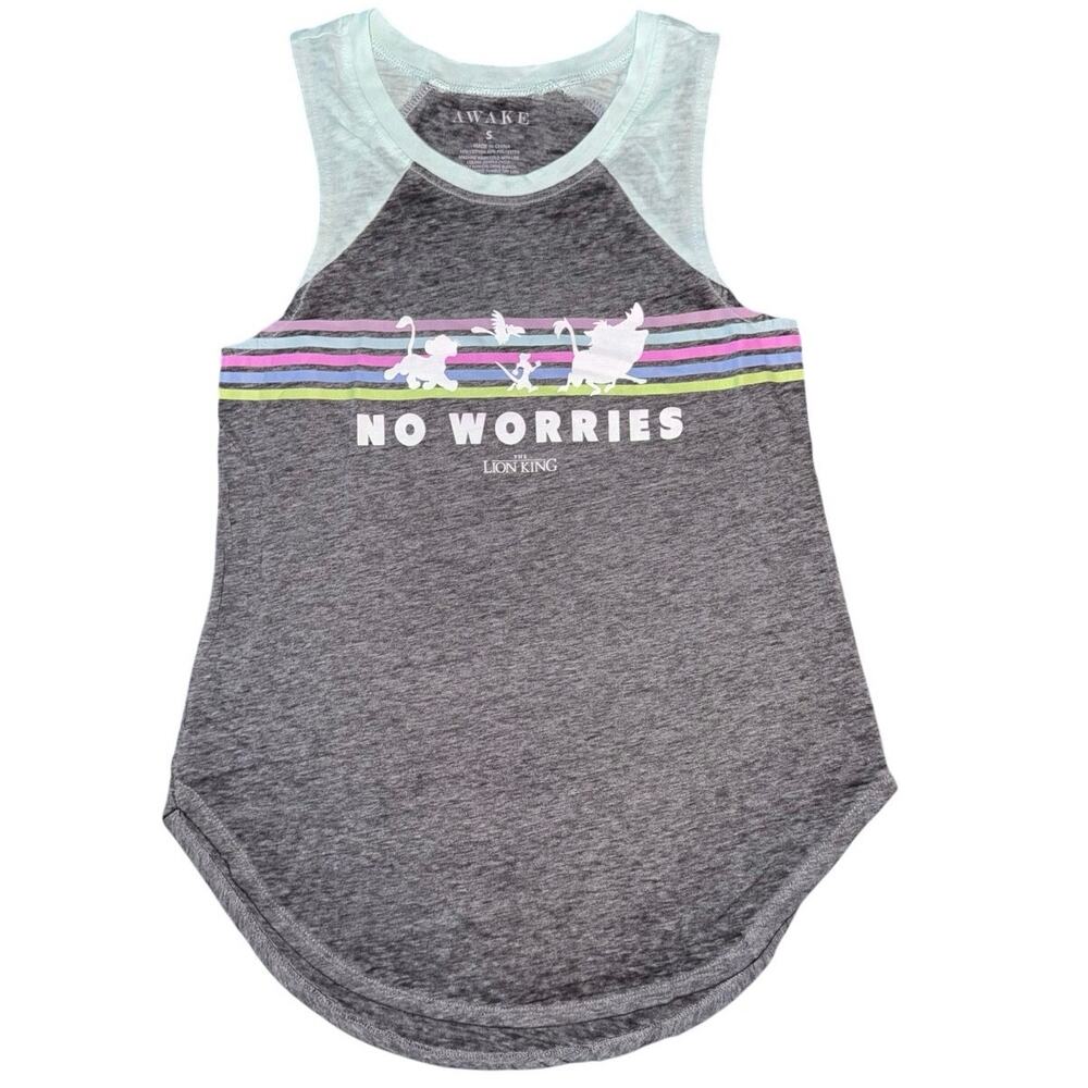 Awake women's grey "No Worries" Lion King graphic tank top size small Disney